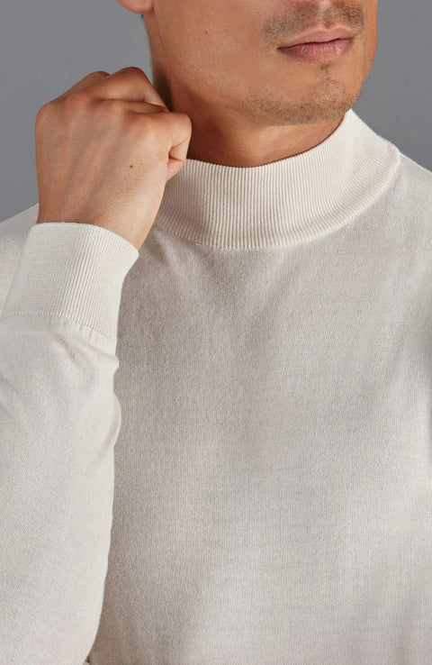 Mens Ultra Fine Cotton Mock Turtle Neck Jumper Ecru-Jumper-Paul James Knitwear-XS-Urbanheer