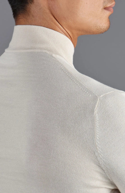 Mens Ultra Fine Cotton Mock Turtle Neck Jumper Ecru-Jumper-Paul James Knitwear-XS-Urbanheer