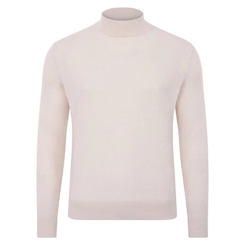 Mens Ultra Fine Cotton Mock Turtle Neck Jumper Ecru-Jumper-Paul James Knitwear-XS-Urbanheer