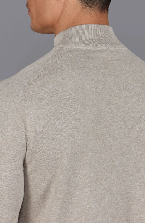 Mens Ultra Fine Cotton Mock Turtle Neck Jumper Fawn-Jumper-Paul James Knitwear-S-Urbanheer