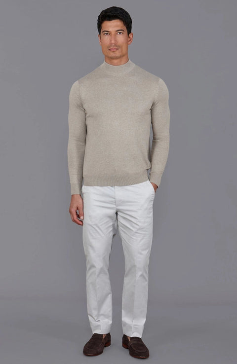 Mens Ultra Fine Cotton Mock Turtle Neck Jumper Fawn-Jumper-Paul James Knitwear-S-Urbanheer