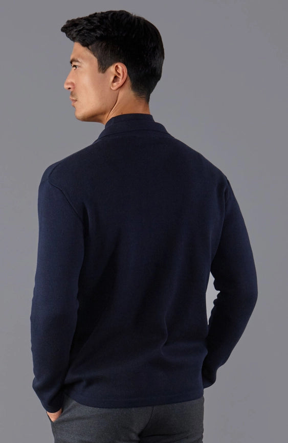 Mens Ultra Fine Cotton Mock Turtle Neck Jumper Navy-Jumper-Paul James Knitwear-S-Urbanheer
