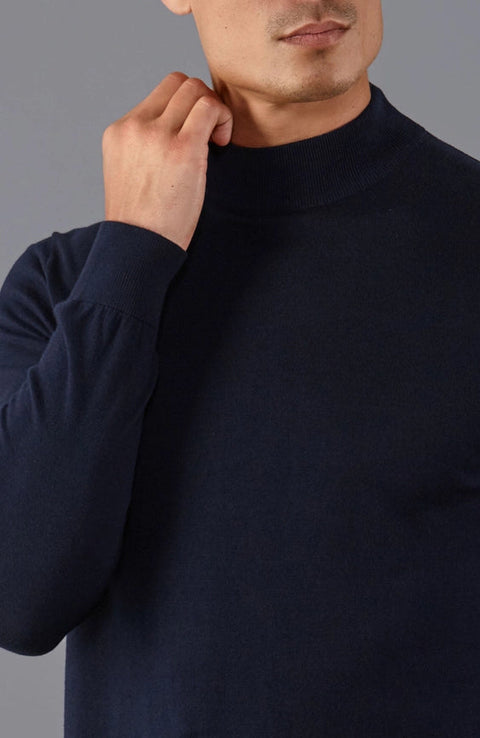 Mens Ultra Fine Cotton Mock Turtle Neck Jumper Navy-Jumper-Paul James Knitwear-S-Urbanheer