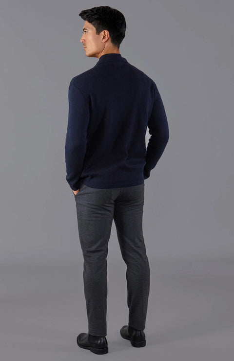 Mens Ultra Fine Cotton Mock Turtle Neck Jumper Navy-Jumper-Paul James Knitwear-S-Urbanheer