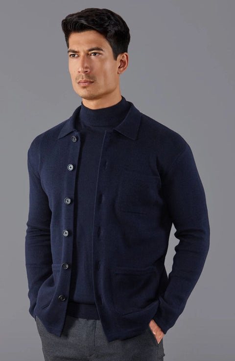 Mens Ultra Fine Cotton Mock Turtle Neck Jumper Navy-Jumper-Paul James Knitwear-S-Urbanheer