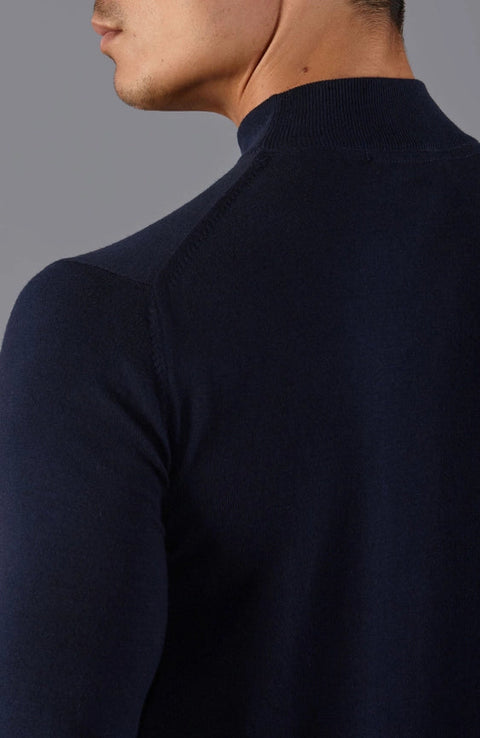 Mens Ultra Fine Cotton Mock Turtle Neck Jumper Navy-Jumper-Paul James Knitwear-S-Urbanheer