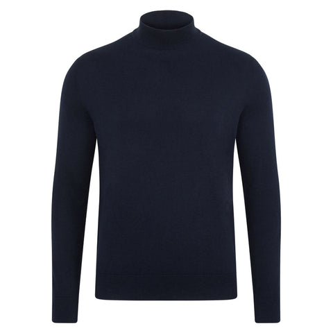 Mens Ultra Fine Cotton Mock Turtle Neck Jumper Navy-Jumper-Paul James Knitwear-S-Urbanheer