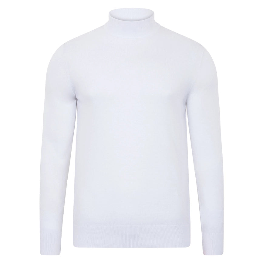 Mens Ultra Fine Cotton Mock Turtle Neck Jumper White-Jumper-Paul James Knitwear-S-Urbanheer