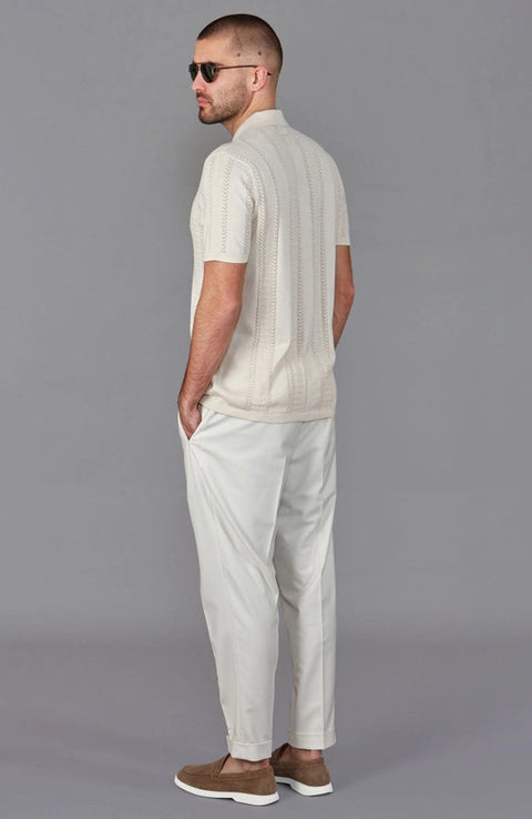 Mens Ultra Fine Cotton Open Knit Cuban Collar Shirt Ecru-Shirts-Paul James Knitwear-S-Urbanheer