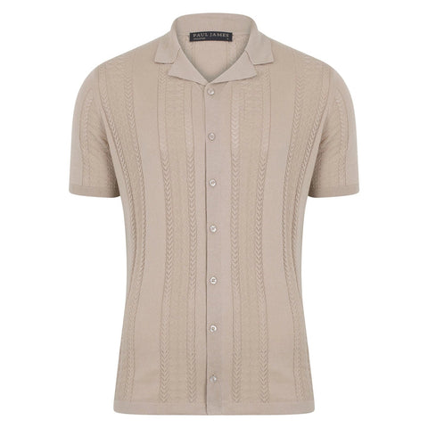 Mens Ultra Fine Cotton Open Knit Cuban Collar Shirt Linen-Shirts-Paul James Knitwear-S-Urbanheer