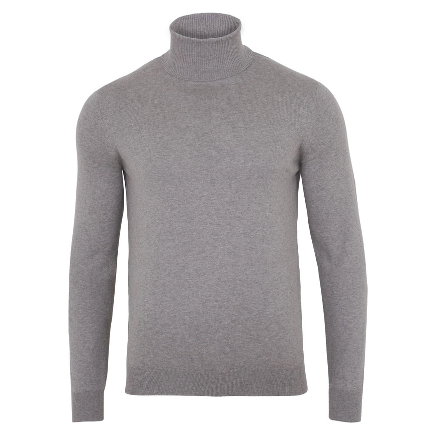 Mens Ultra Fine Cotton Roll Neck Jumper Ash Grey-Jumper-Paul James Knitwear-XS-Urbanheer