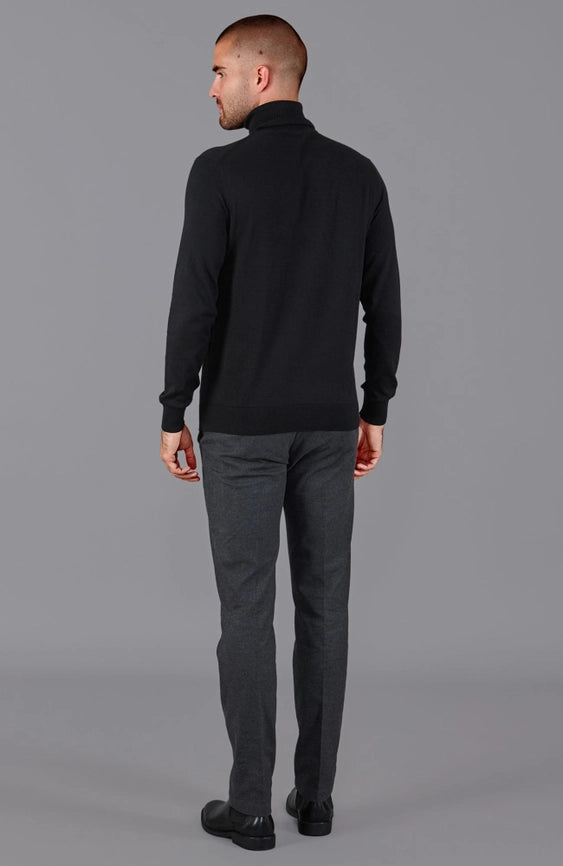 Mens Ultra Fine Cotton Roll Neck Jumper Black-Jumper-Paul James Knitwear-XS-Urbanheer