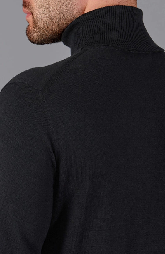 Mens Ultra Fine Cotton Roll Neck Jumper Black-Jumper-Paul James Knitwear-XS-Urbanheer