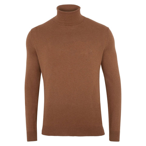 Mens Ultra Fine Cotton Roll Neck Jumper Camel-Jumper-Paul James Knitwear-XS-Urbanheer
