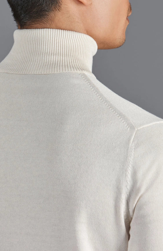 Mens Ultra Fine Cotton Roll Neck Jumper Ecru-Jumper-Paul James Knitwear-XS-Urbanheer