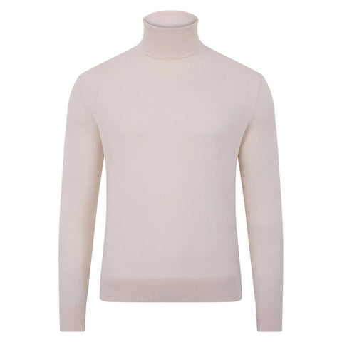 Mens Ultra Fine Cotton Roll Neck Jumper Ecru-Jumper-Paul James Knitwear-XS-Urbanheer