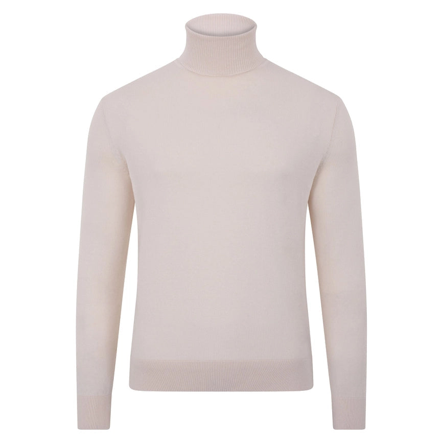 Mens Ultra Fine Cotton Roll Neck Jumper Ecru-Jumper-Paul James Knitwear-XS-Urbanheer