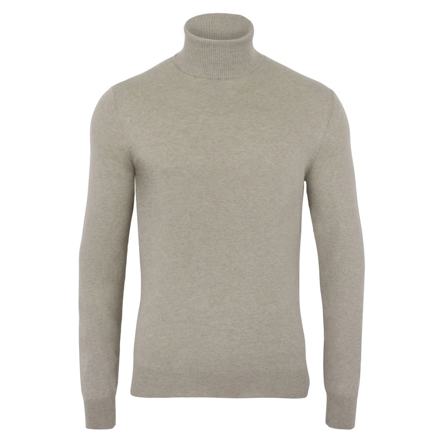Mens Ultra Fine Cotton Roll Neck Jumper Fawn-Jumper-Paul James Knitwear-XS-Urbanheer