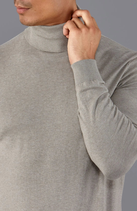 Mens Ultra Fine Cotton Roll Neck Jumper Fawn-Jumper-Paul James Knitwear-XS-Urbanheer