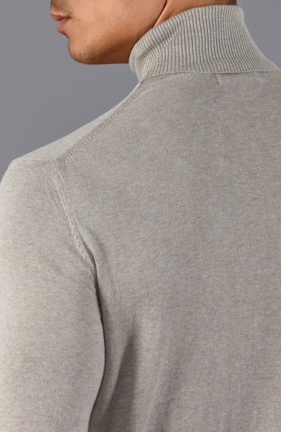 Mens Ultra Fine Cotton Roll Neck Jumper Fawn-Jumper-Paul James Knitwear-XS-Urbanheer