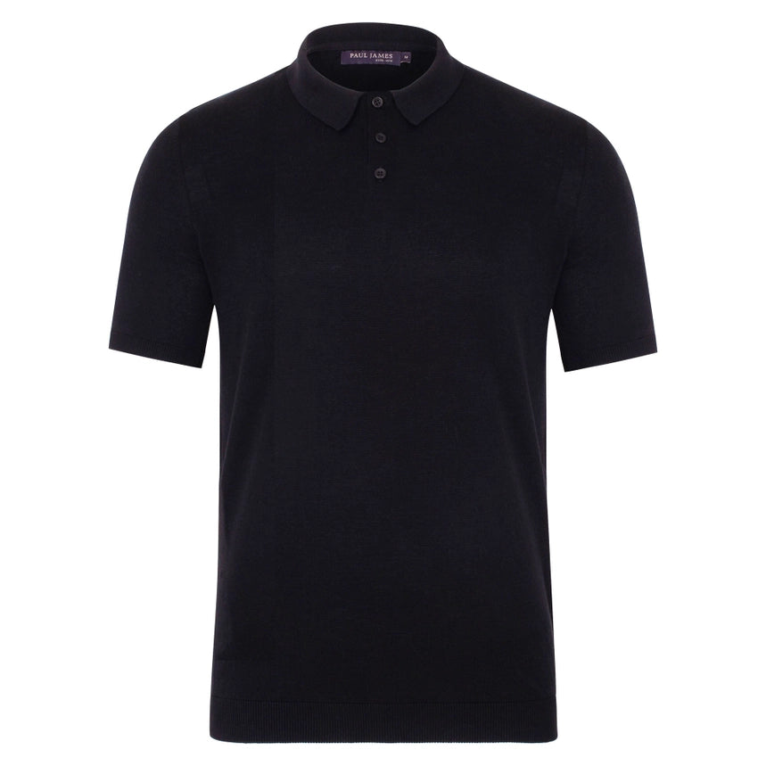 Mens Ultra Fine Cotton Short Sleeve Polo Shirt Black-Polo Shirt-Paul James Knitwear-XL-Urbanheer