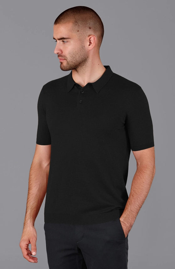 Mens Ultra Fine Cotton Short Sleeve Polo Shirt Black-Polo Shirt-Paul James Knitwear-XL-Urbanheer