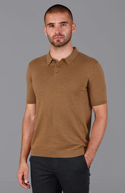 Mens Ultra Fine Cotton Short Sleeve Polo Shirt Camel-Polo Shirt-Paul James Knitwear-S-Urbanheer