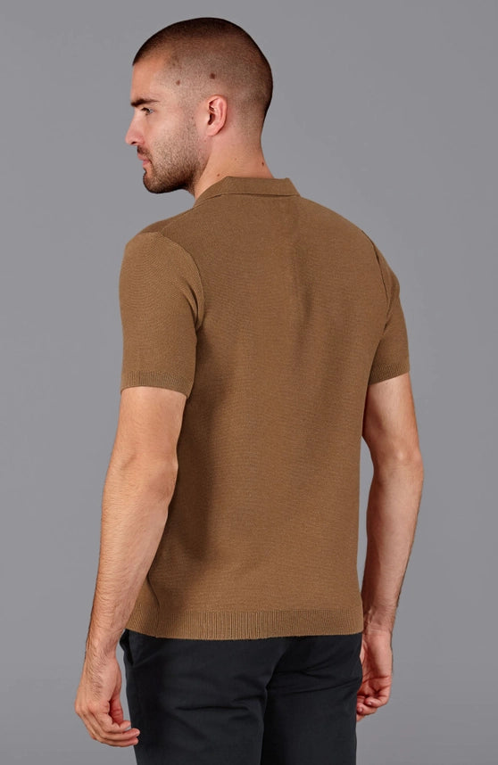 Mens Ultra Fine Cotton Short Sleeve Polo Shirt Camel-Polo Shirt-Paul James Knitwear-S-Urbanheer