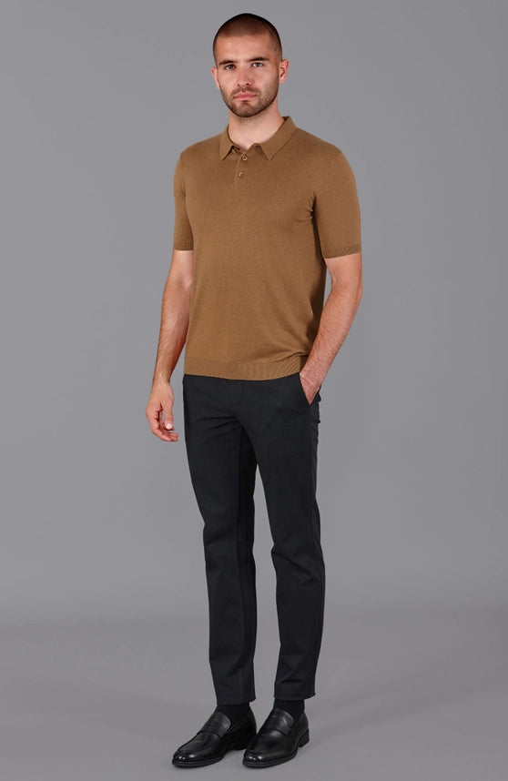 Mens Ultra Fine Cotton Short Sleeve Polo Shirt Camel-Polo Shirt-Paul James Knitwear-S-Urbanheer