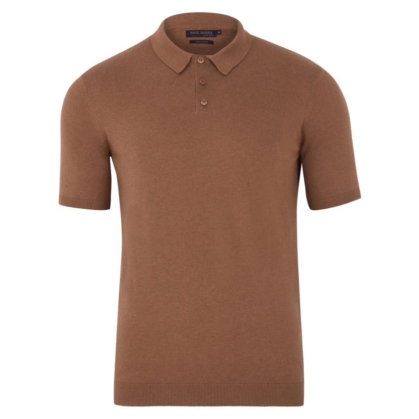 Mens Ultra Fine Cotton Short Sleeve Polo Shirt Camel-Polo Shirt-Paul James Knitwear-S-Urbanheer