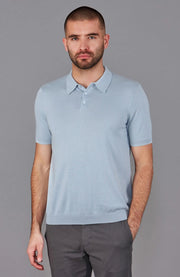 Mens Ultra Fine Cotton Short Sleeve Polo Shirt Chalk Blue-Polo Shirt-Paul James Knitwear-S-Urbanheer