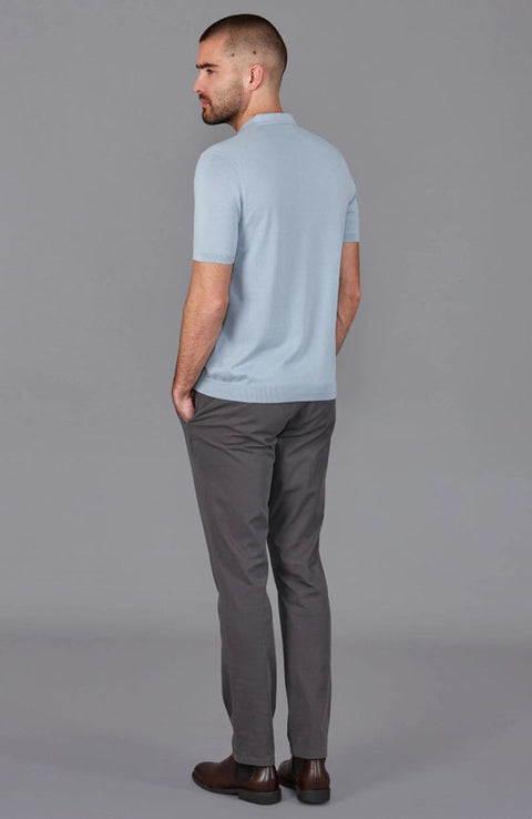 Mens Ultra Fine Cotton Short Sleeve Polo Shirt Chalk Blue-Polo Shirt-Paul James Knitwear-S-Urbanheer