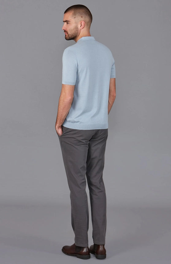 Mens Ultra Fine Cotton Short Sleeve Polo Shirt Chalk Blue-Polo Shirt-Paul James Knitwear-S-Urbanheer