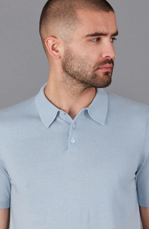 Mens Ultra Fine Cotton Short Sleeve Polo Shirt Chalk Blue-Polo Shirt-Paul James Knitwear-S-Urbanheer