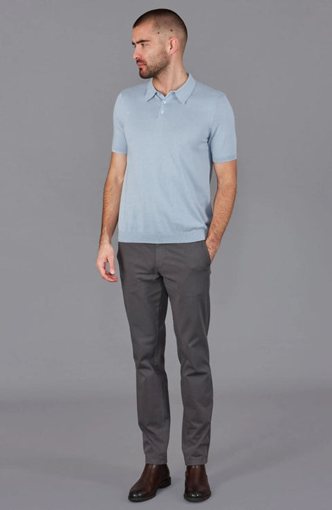 Mens Ultra Fine Cotton Short Sleeve Polo Shirt Chalk Blue-Polo Shirt-Paul James Knitwear-S-Urbanheer