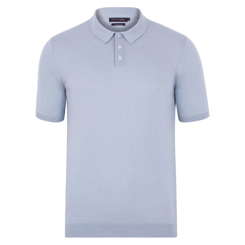 Mens Ultra Fine Cotton Short Sleeve Polo Shirt Chalk Blue-Polo Shirt-Paul James Knitwear-S-Urbanheer