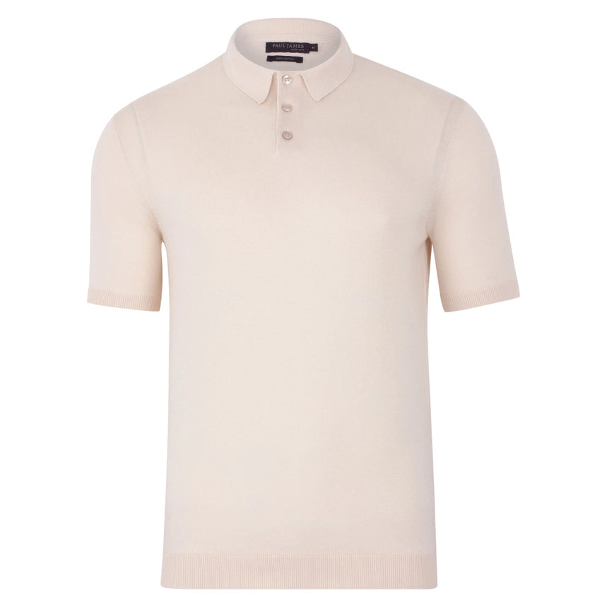 Mens Ultra Fine Cotton Short Sleeve Polo Shirt Ecru-Polo Shirt-Paul James Knitwear-S-Urbanheer