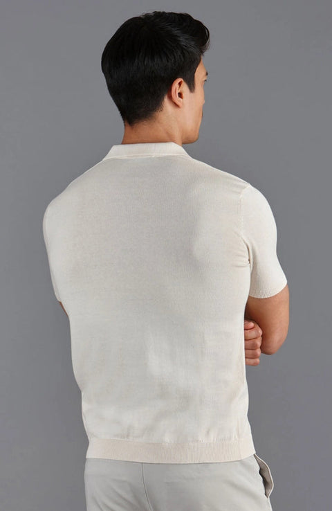 Mens Ultra Fine Cotton Short Sleeve Polo Shirt Ecru-Polo Shirt-Paul James Knitwear-S-Urbanheer