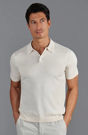 Mens Ultra Fine Cotton Short Sleeve Polo Shirt Ecru-Polo Shirt-Paul James Knitwear-S-Urbanheer