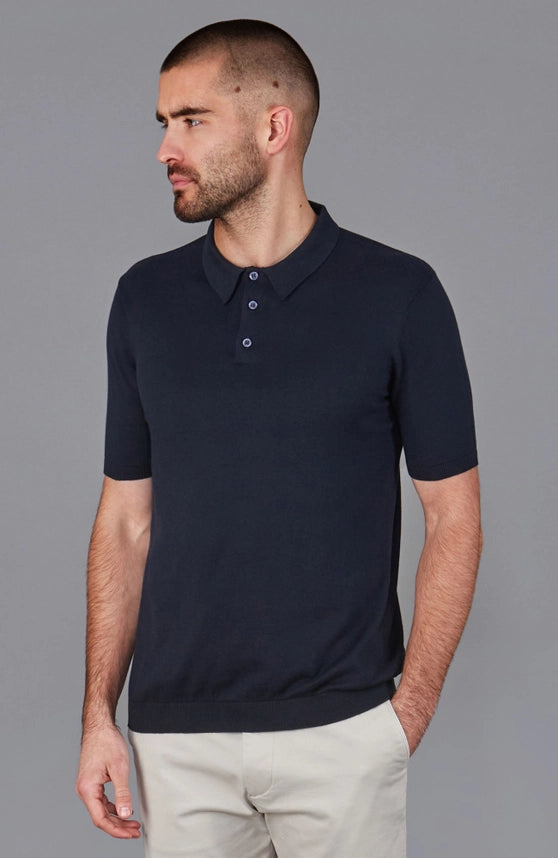 Mens Ultra Fine Cotton Short Sleeve Polo Shirt Navy-Polo Shirt-Paul James Knitwear-M-Urbanheer