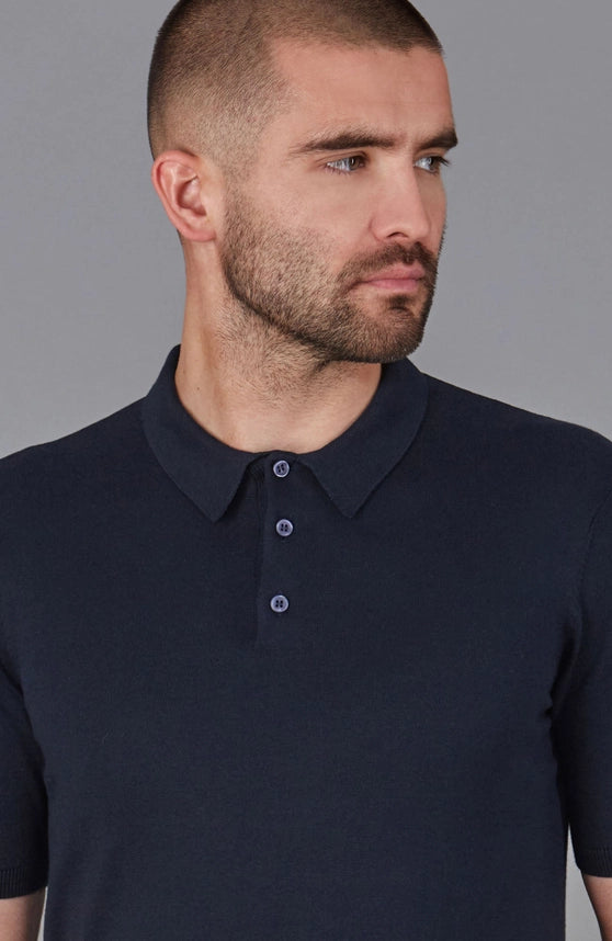 Mens Ultra Fine Cotton Short Sleeve Polo Shirt Navy-Polo Shirt-Paul James Knitwear-M-Urbanheer