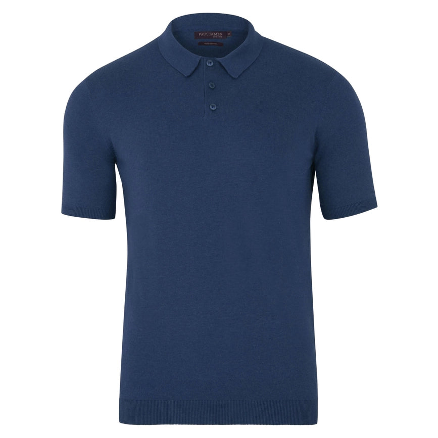 Mens Ultra Fine Cotton Short Sleeve Polo Shirt-Polo Shirt-Paul James Knitwear-L-Blue Melange-Urbanheer