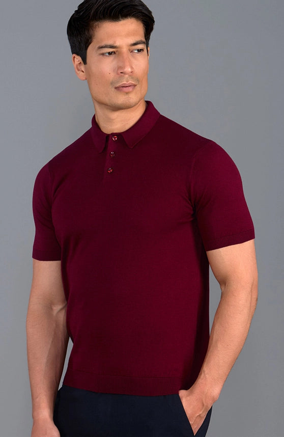 Mens Ultra Fine Cotton Short Sleeve Polo Shirt-Polo Shirt-Paul James Knitwear-M-Cabernet-Urbanheer
