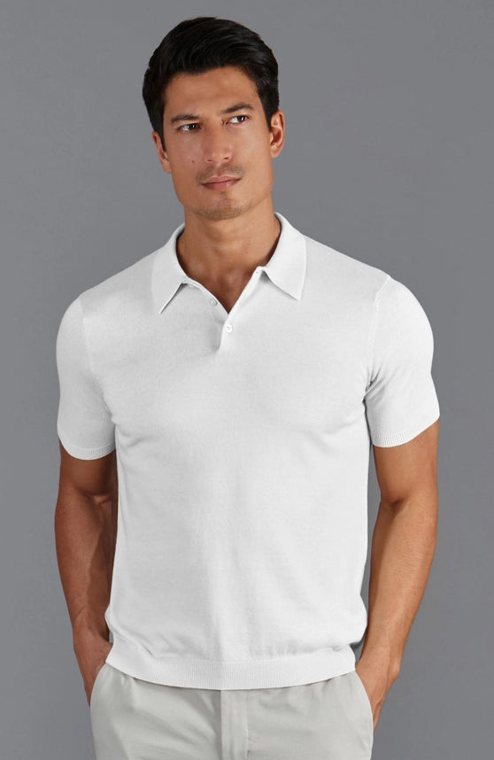 Mens Ultra Fine Cotton Short Sleeve Polo Shirt White-Polo Shirt-Paul James Knitwear-S-Urbanheer