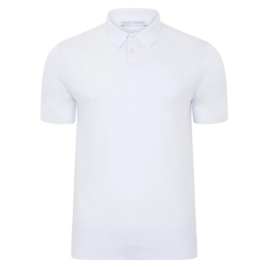 Mens Ultra Fine Cotton Short Sleeve Polo Shirt White-Polo Shirt-Paul James Knitwear-S-Urbanheer