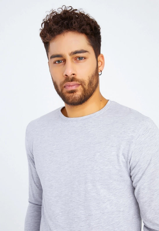 Men's V-Neck Longsleeve Grey melange-Shirt-Leif Nelson GmbH-S-Urbanheer