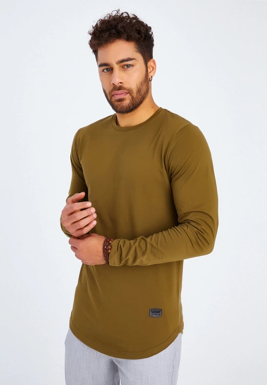 Men's V-Neck Longsleeve Khaki-Shirt-Leif Nelson GmbH-S-Urbanheer