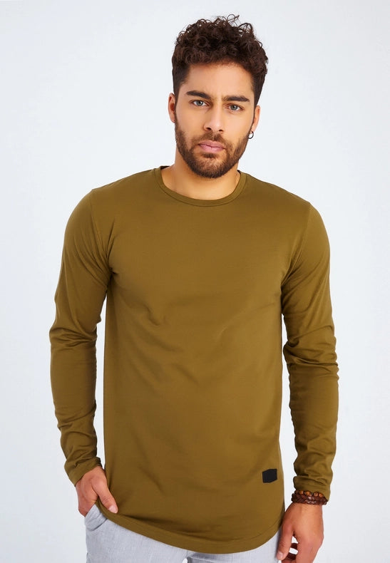 Men's V-Neck Longsleeve Khaki-Shirt-Leif Nelson GmbH-S-Urbanheer