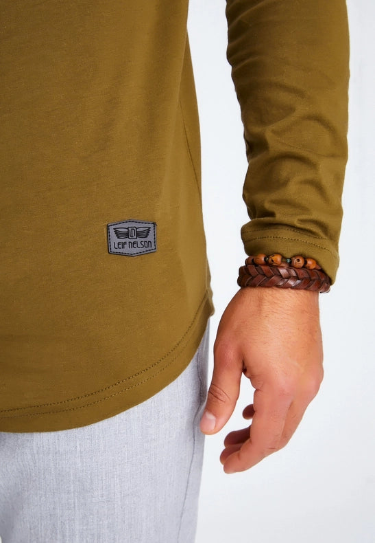 Men's V-Neck Longsleeve Khaki-Shirt-Leif Nelson GmbH-S-Urbanheer