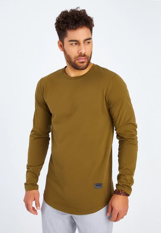 Men's V-Neck Longsleeve Khaki-Shirt-Leif Nelson GmbH-S-Urbanheer